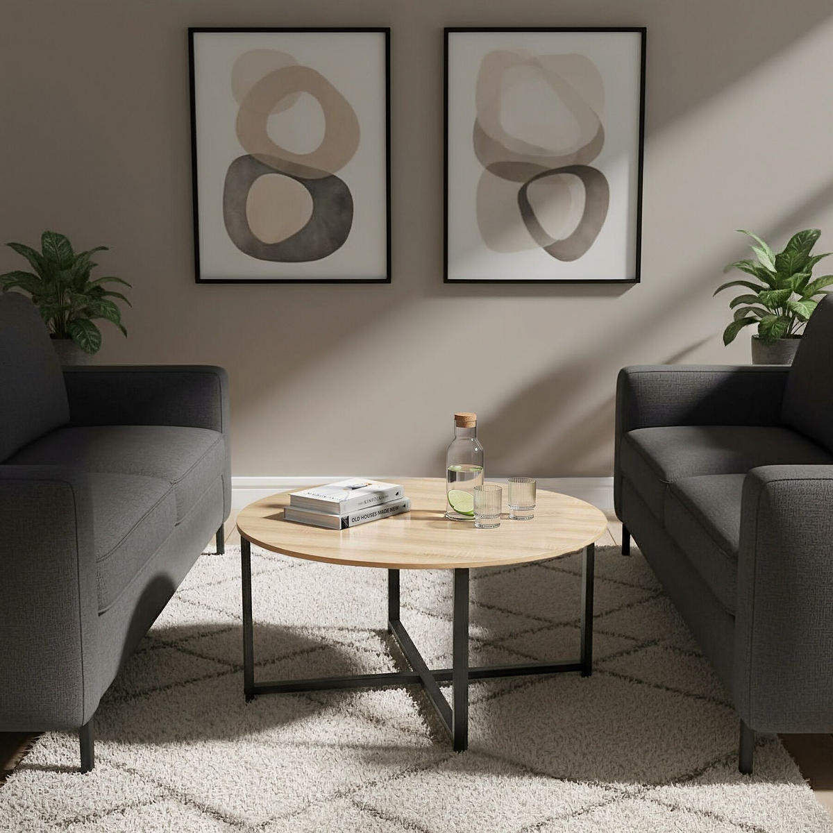 COUCHTISCH Aberdeen, 88,5 x 47 cm, Industrial Holz hell, Eiche Sonoma - Naturfarben, Holz (88.5/88.5/47cm) - tectake