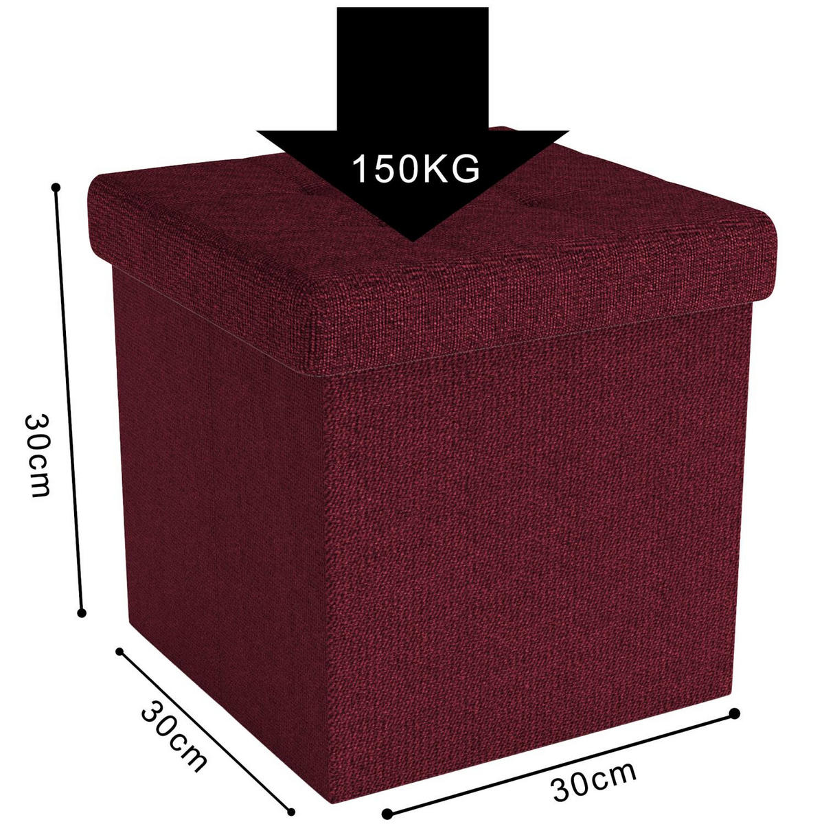 SITZWÜRFEL Faltbar 30/30/30 cm (Rot) - Bordeaux, Textil (30/30/30cm) - Intirilife