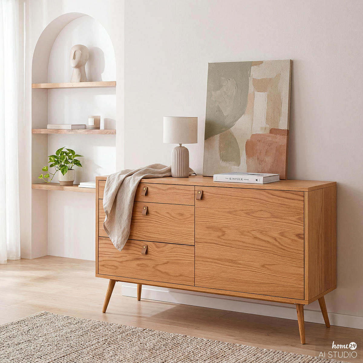 KOMMODE mit 1 Tür - Echtholzfurnier Eiche - Braun, Eichenholz/Holz (120/75/40cm) - home24