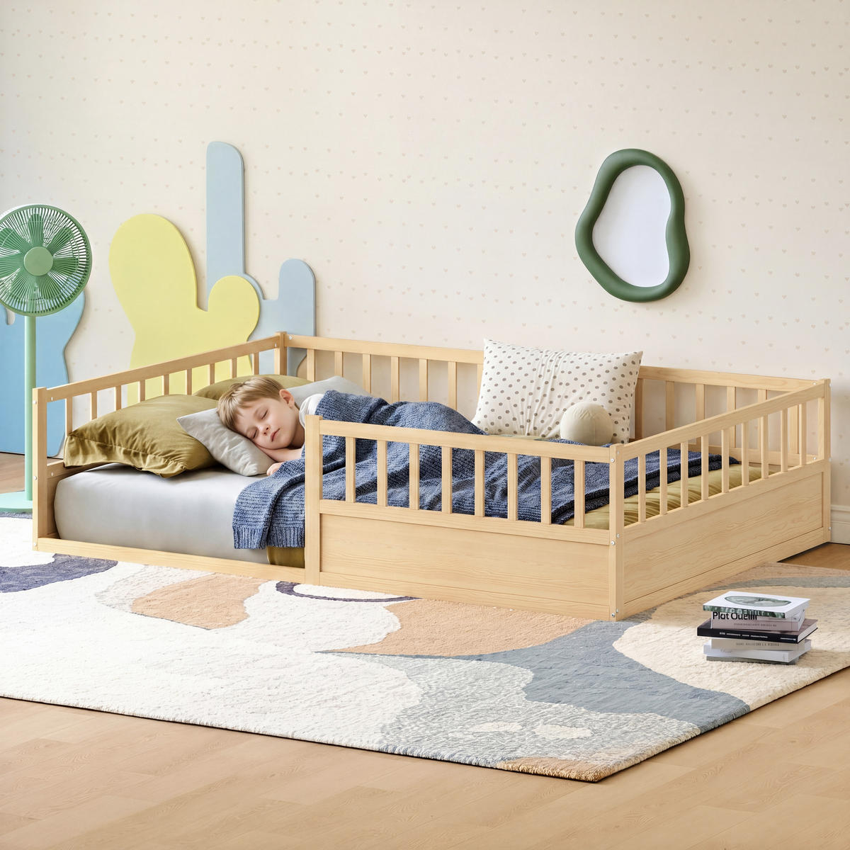 KINDERBETT 140/200 cm in Natur Massivholz mit Rausfallschutz und Lattenrost - Naturfarben, Holzwerkstoff/Metall (140/200cm) - WISHDOR