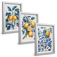 BILDER SET 3er Set - 20x30 cm Silberner Rahmen - Zitronenzweige mit blauen Blättern - Silberfarben, Kunststoff (20/30cm) - TULUP
