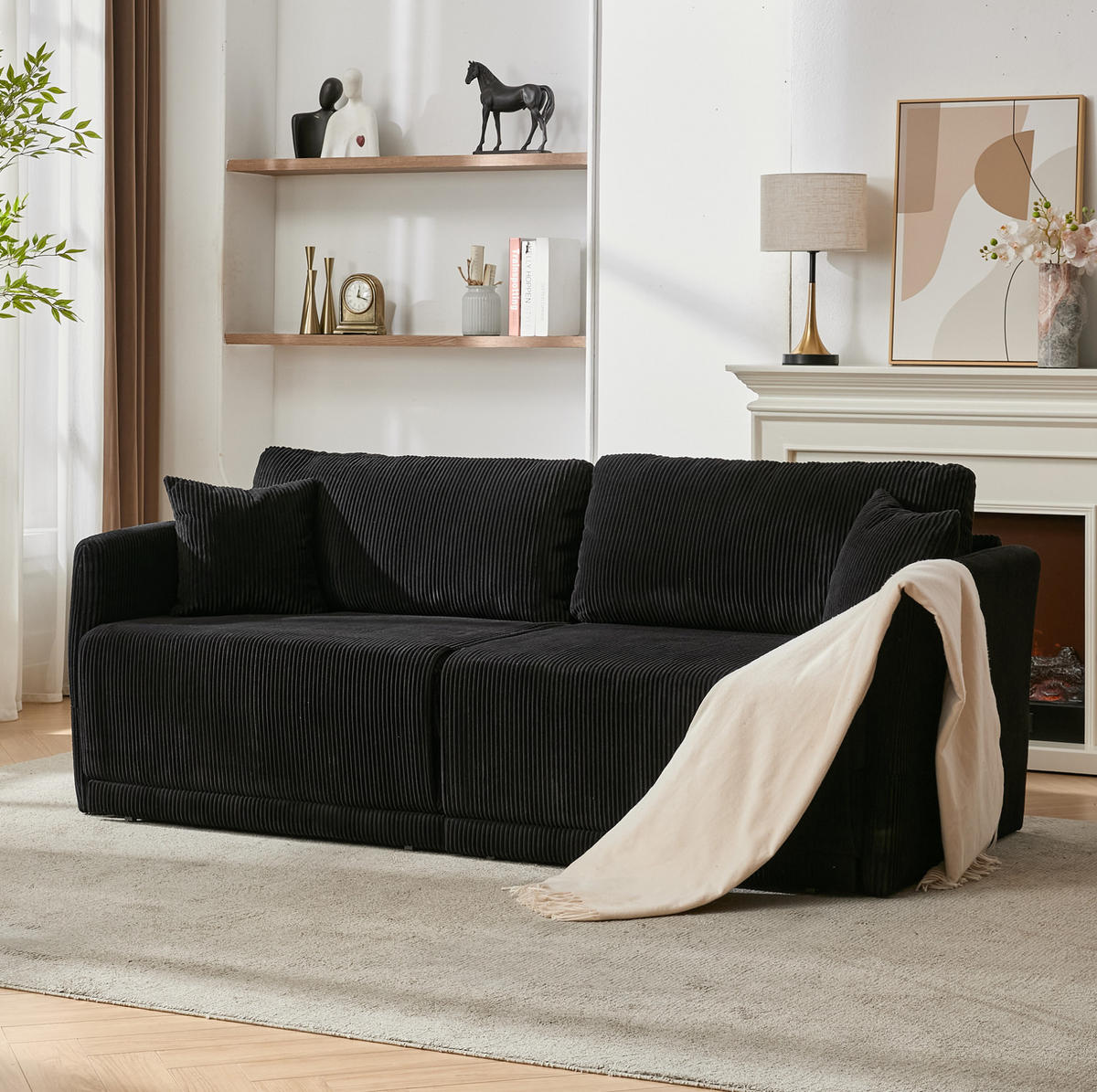 SOFA mit Schlaffunktion 182 cm Schwarz - Schwarz, Metall (182/84/88cm) - Meubliv