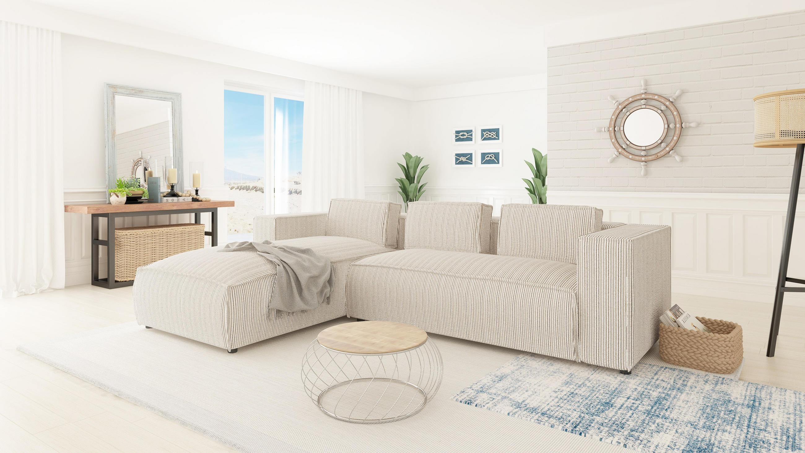 ECKSOFA Nova Beige Cord - Beige/Schwarz, Holz/Kunststoff (262/176cm) - S-Style Möbel