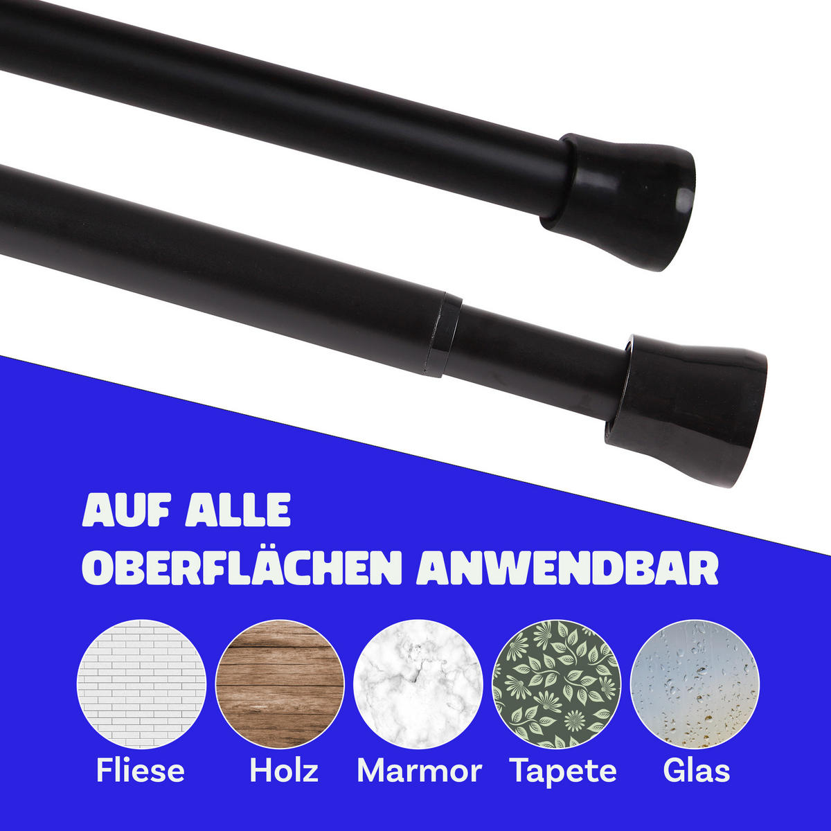 VERSTELLBARE Vorhangstange - Spannstange zum Klemmen Schwarz Ø16/19 mm 80-125 cm - Schwarz, Metall (80cm) - Bestlivings