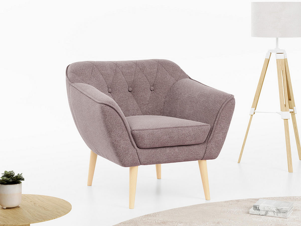SESSEL Pirs 1 Sitzer Strukture Rosa - Rosa/Braun, Holz/Textil (80/75/74cm) - MKS