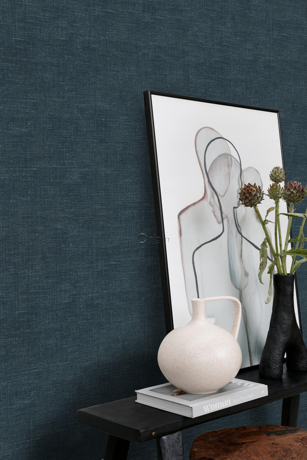 TAPETE Leinen-Optik 53 cm x 10.05 m - Blau, Papier (53/1000cm) - Origin Wallcoverings