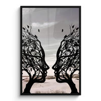 GERAHMTES BILD Strand - Meer - Menschen - Baum - Moderne Kunst 80x120 cm - Hellgrau, Papier (80/120cm) - MuchoWow