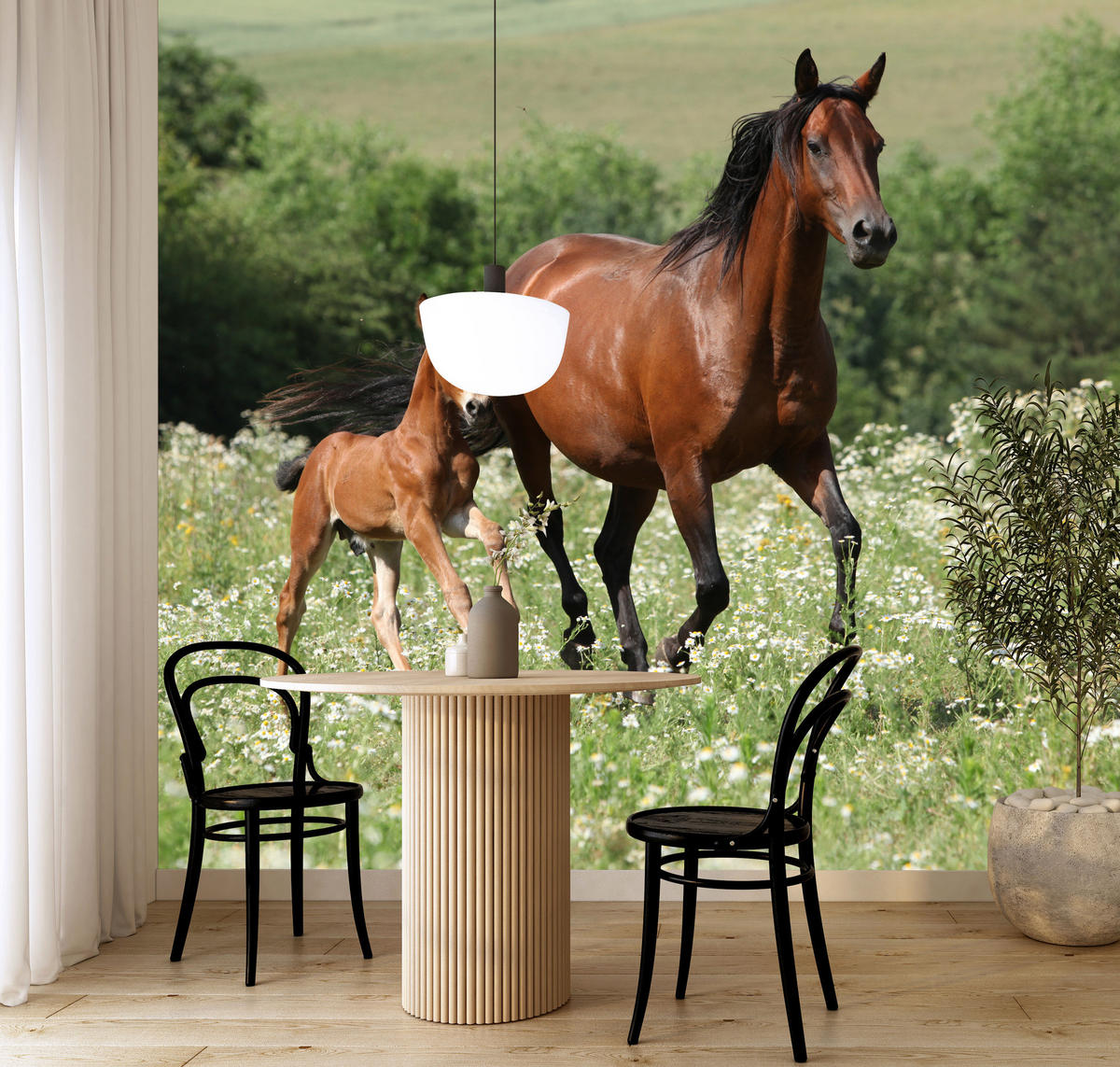 FOTOTAPETE Pferde Lichtung Pflanzen Natur 200x140 - Beige/Schwarz, Papier (200/140cm) - Muralo