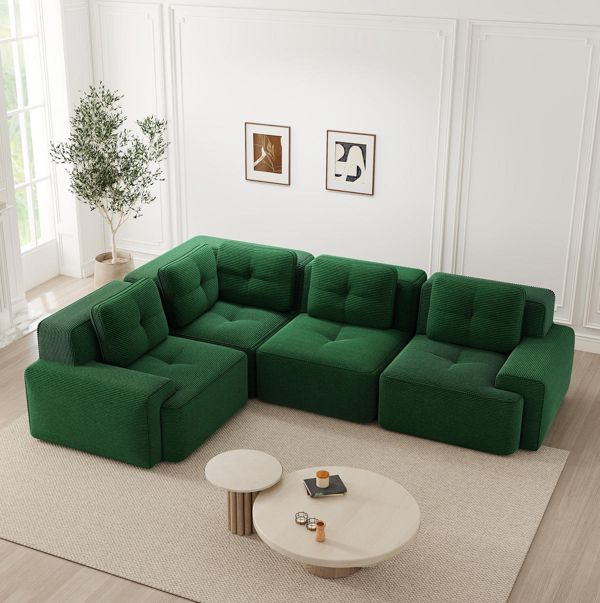 ECKSOFA 295/206/69 cm grün aus Cordstoff modular und montagefrei - Grün, Textil (206/295cm) - OKWISH