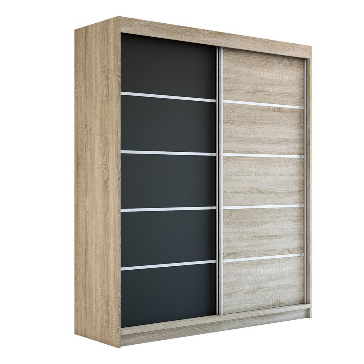 SCHWEBETÜRENSCHRANK 180 CM TREND Farbe: Sonoma , schwarz , sonoma - Schwarz/Braun, Holzwerkstoff (180/215/59.5cm) - A&J MöbelLand