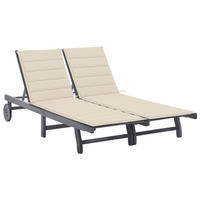 2-PERSONEN-SONNENLIEGE mit Auflage Grau Akazie Massivholz - Grau, Holz (200/76/200cm) - furnicato