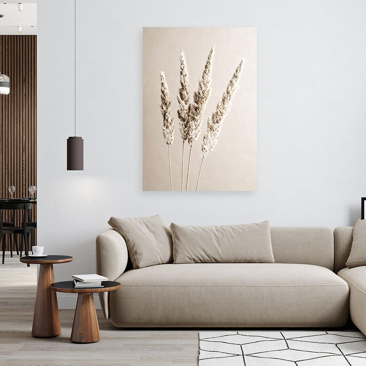 LEINWANDBILD Pampasgras Pflanzen beige 80x120cm - Beige, Textil (80/120cm) - Feeby