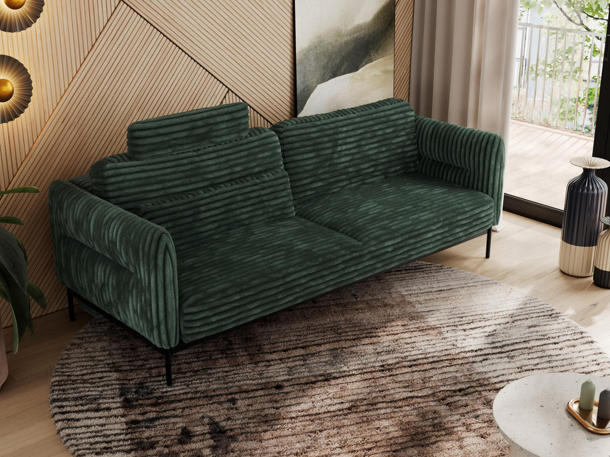 SOFA SALENTO Grün Cord - Schwarz/Grün, Textil/Metall (221/82/101cm) - MKS
