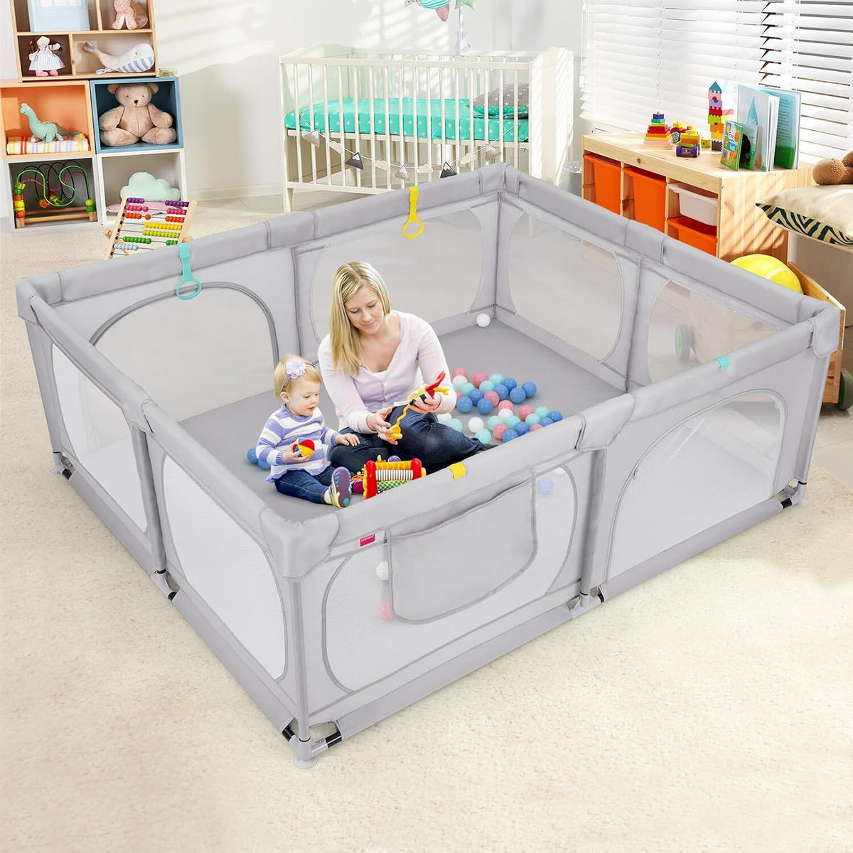 LAUFGITTER 69cm Hellgrau - Hellgrau, Metall (158/189cm) - COSTWAY