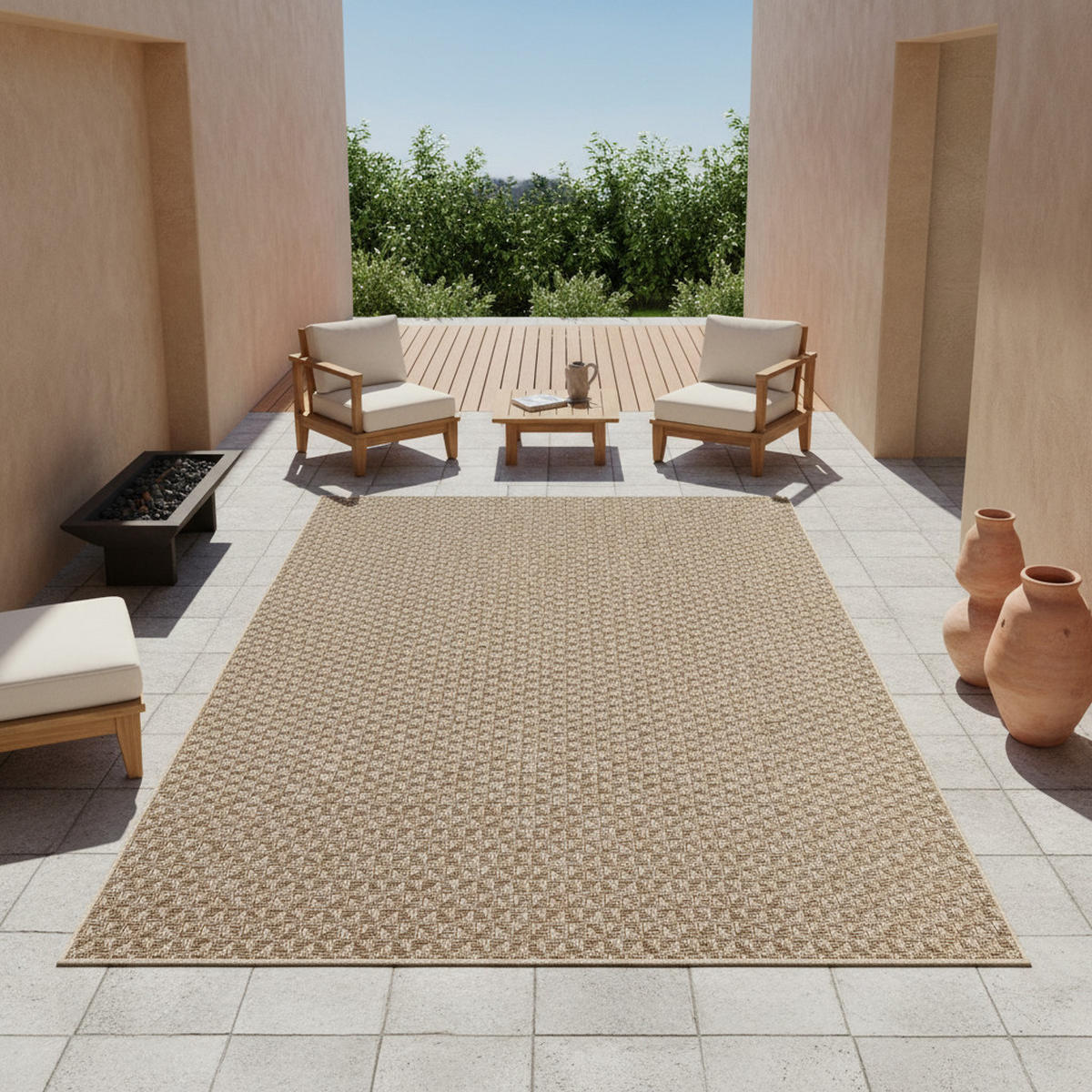 TEPPICH In-/Outdoor Flachgewebe Unidesign Polypropylen Terrasse Beige Rechteckig 120x170 - Beige, Textil (120/170cm) - KADIMA DESIGN