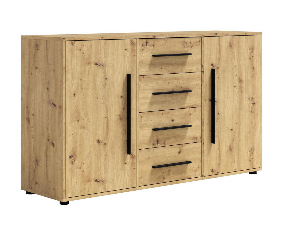 KOMMODE Maxivo Artisan Eiche - Schwarz/Eiche Artisan, Holzwerkstoff (150/87/40cm) - Bettso