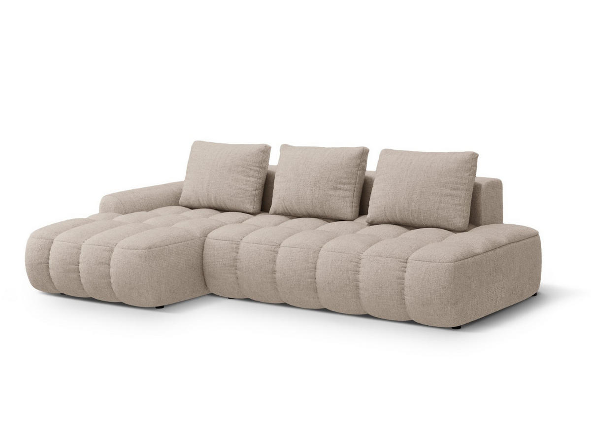 AUSKLAPPBARES-ECKSOFA links mit Container Linz aus strukturiertem Stoff sandfarben 3 Sitzplätze - Sandfarben, Textil (142/275cm) - Cosmopolitan Design