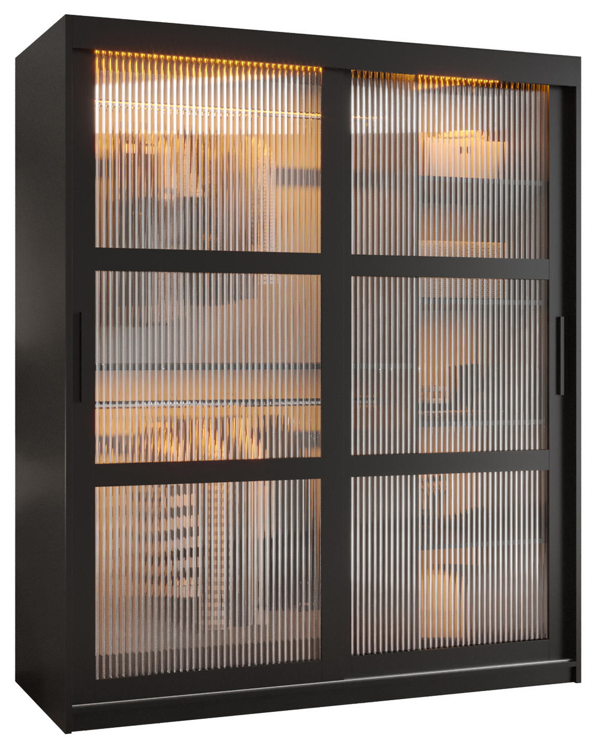 SCHWEBETÜRENSCHRANK 200/150/62 2-türig - Schwarz, Holz/Kunststoff (150/200/62cm) - Abiks Möbel