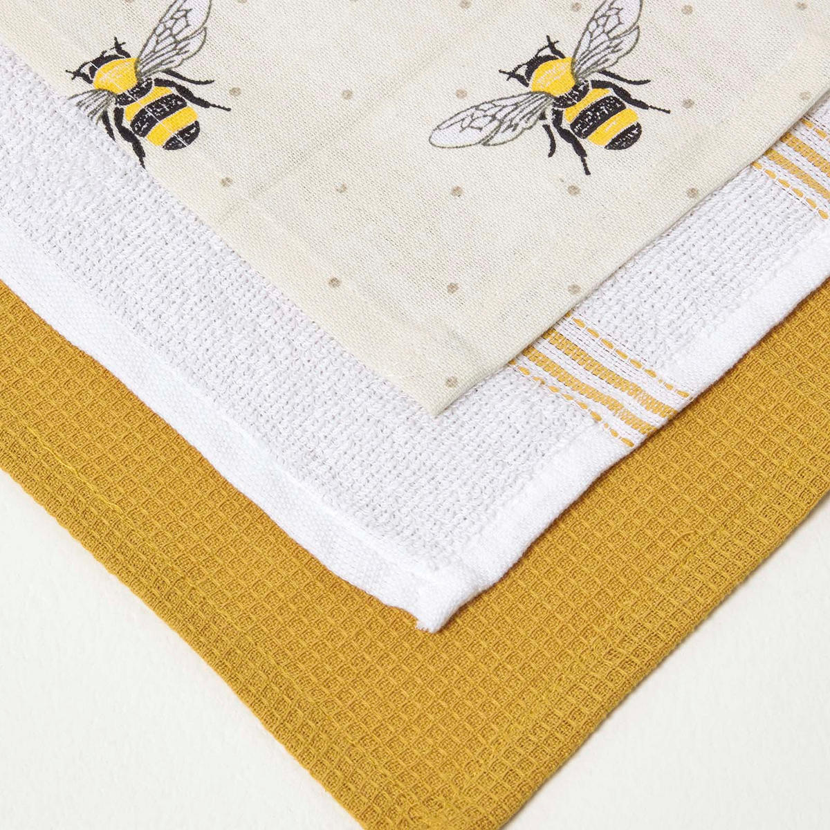 GESCHIRRTÜCHER-SET Bienen 3-teilig, 100% Baumwolle - Gelb, Textil (40/65cm) - Homescapes