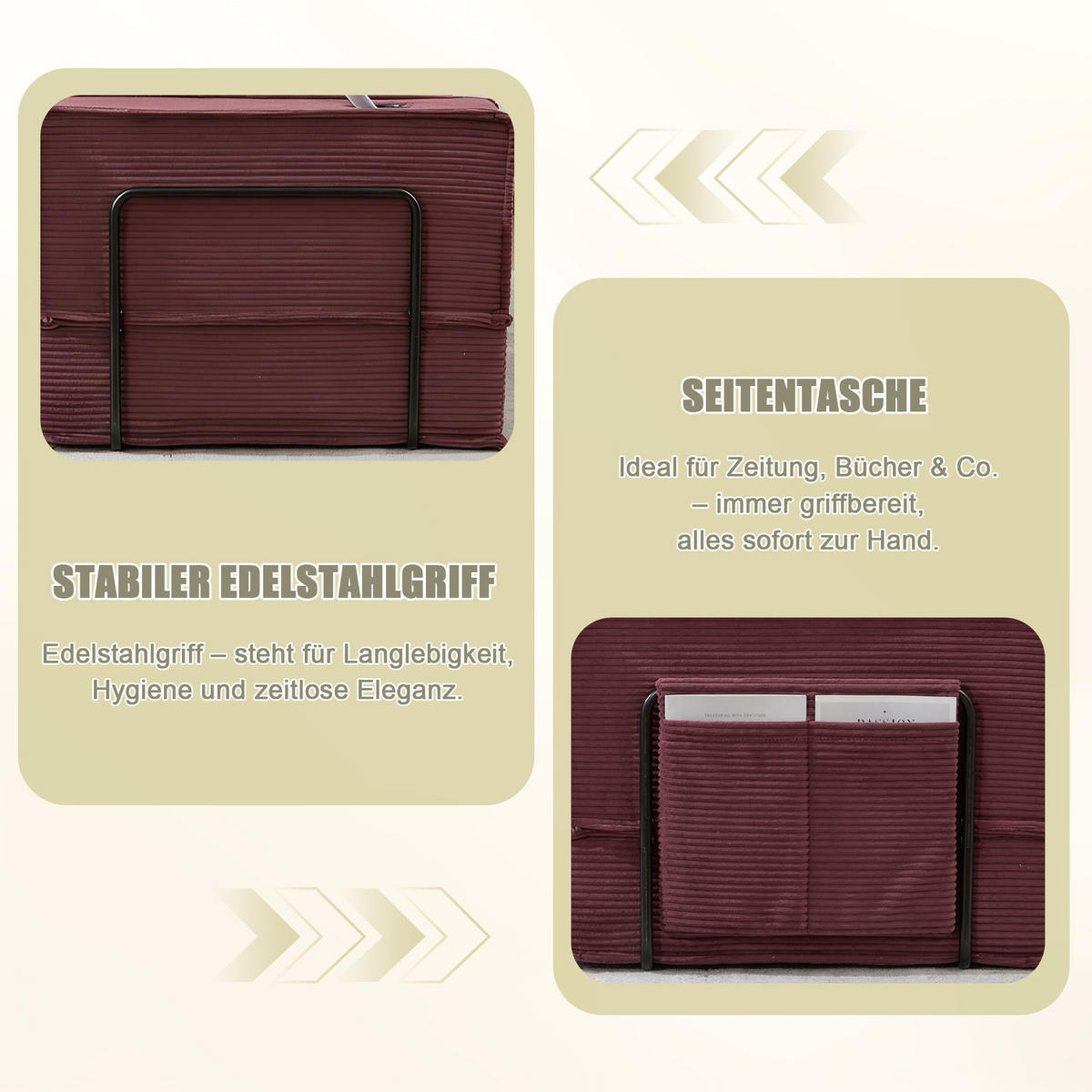SCHLAFSOFA Zweisitzer mit Schlaffunktion,ausziehbar,Modulares Design,Cord,Weinrot - Rot, Textil (162/42/54cm) - LVHOM