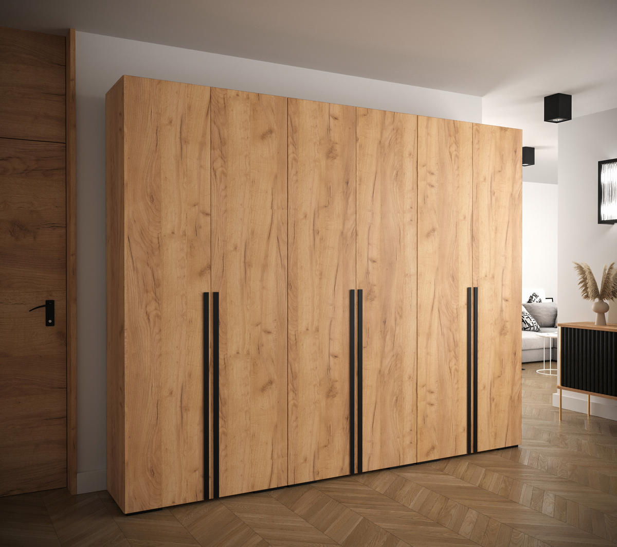 DREHTÜRENSCHRANK 236,7/300/47 6-türig - Alteiche/Goldfarben, Holz/Metall (300/236.7/47cm) - Abiks Möbel