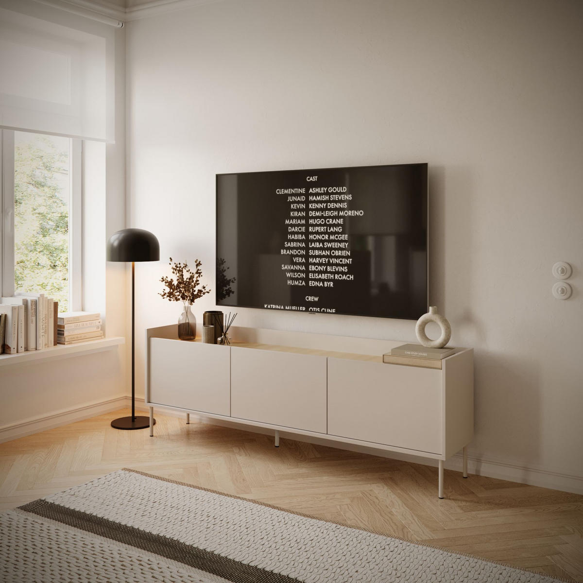 TV-SCHRANK Tovi Kaschmir / Holzoptik Eiche 175/58/36 cm - Taupe, Holzwerkstoff/Metall (175/58.5/36.4cm) - Selsey