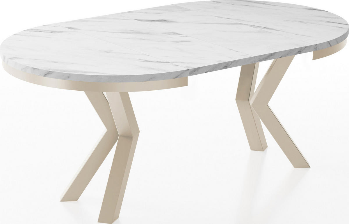 ESSTISCH Clara Beige Cashmere runder ausziehbarer, Marmor Weiß 120-200/120/76 cm - Kaschmir/Ecru, Holzwerkstoff/Metall (120/120/76cm) - WFL GROUP