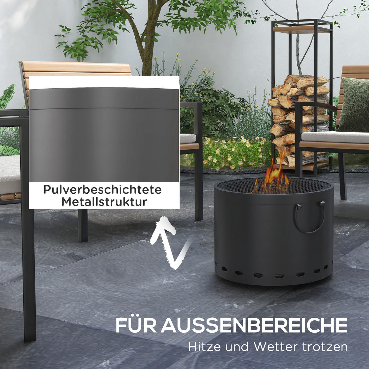FEUERSCHALE, Metall, Dunkelgrau - Dunkelgrau, Metall (38/27/38cm) - Outsunny