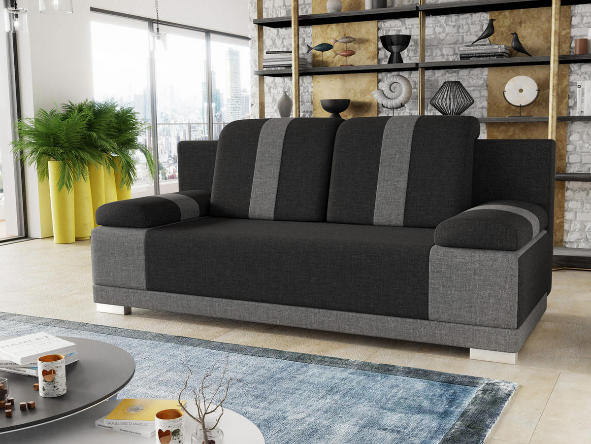 SCHLAFSOFA Imola - Silberfarben/Schwarz, Holz/Kunststoff (195/87/85cm)