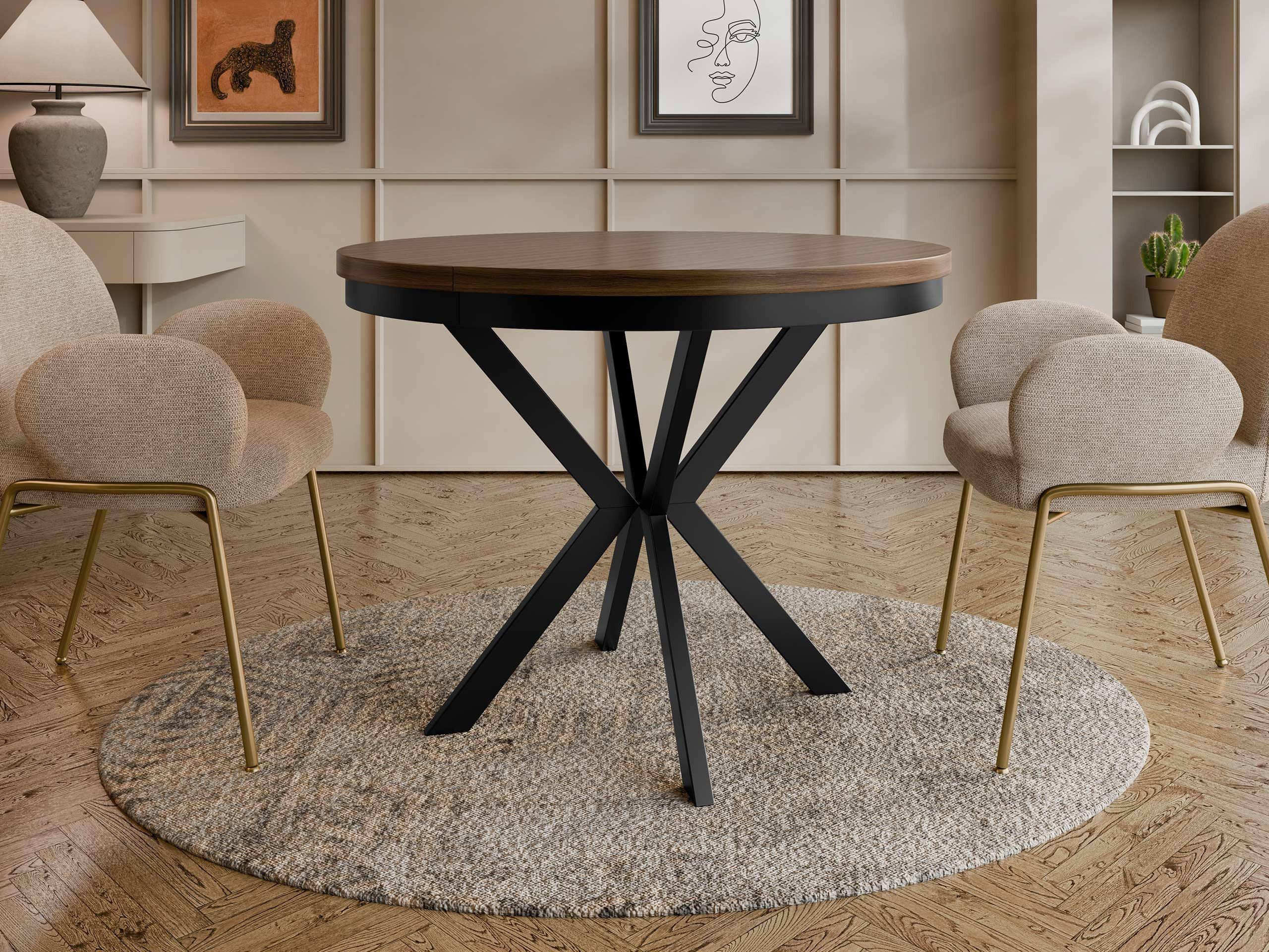 ESSTISCH ausziehbar Edder 100 - Nussbaumfarben/Schwarz, Holzwerkstoff/Metall (100/100/76cm) - MIRJAN24