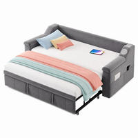 POLSTERBETT 90/190 mit Ausziehfunktion, Bluetooth-Stereo, USB-Anschluss und Lattenrost in Grau - Grau, Holzwerkstoff/Textil (90/190cm) - EVRYAE