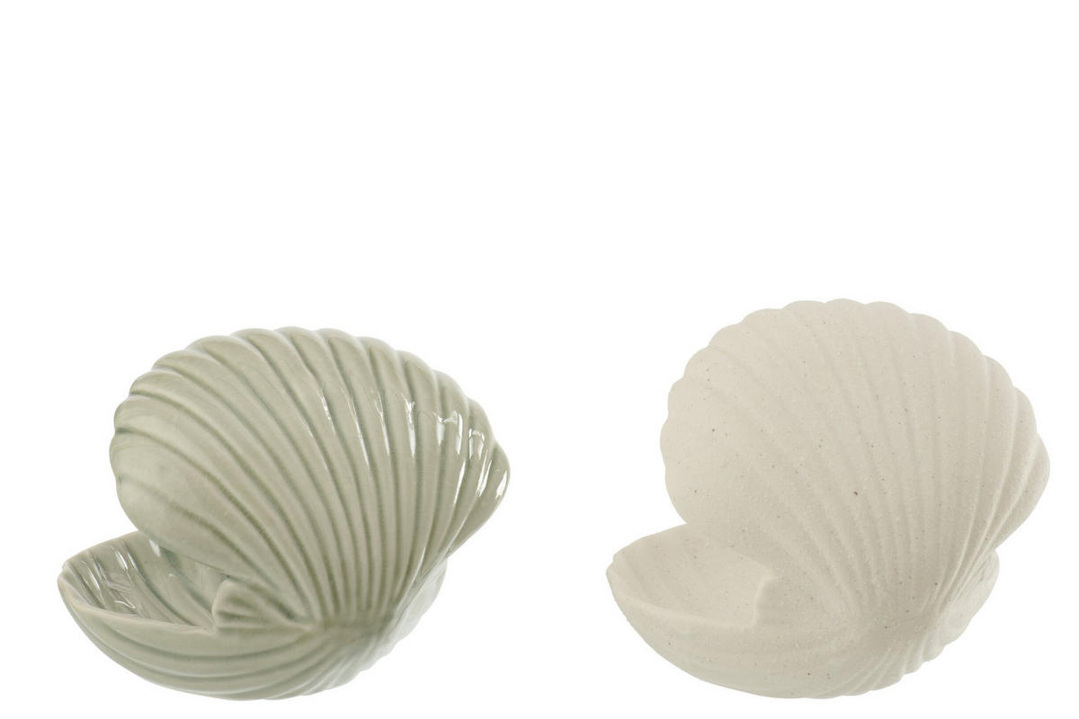 DEKOOBJEKT MUSCHEL OFFEN (2ER SET) - Weiß, Keramik (11.8/9.6cm) - J-Line