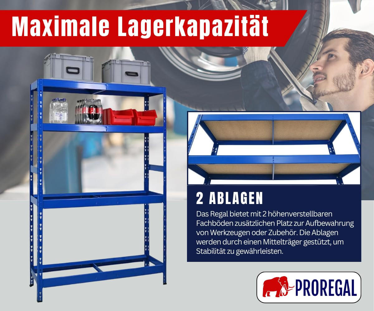 REIFENREGAL Tiger 180x120x40 cm bis zu 12 Reifen auf 2 Ebenen + 2 Ablagen Blau - Blau, Metall (120/180/40cm) - PROREGAL