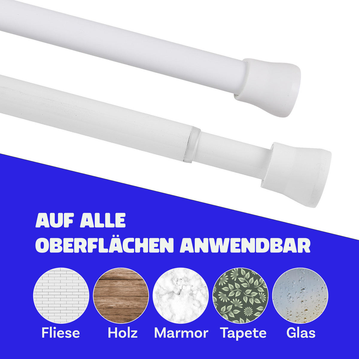VERSTELLBARE Vorhangstange - Spannstange zum Klemmen Weiß Ø16/19 mm 120-210 cm - Weiß, Metall (120cm) - Bestlivings