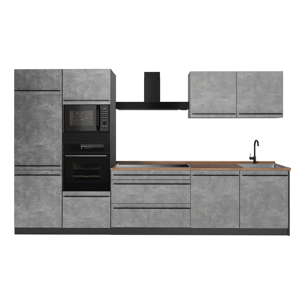 KUCHYŇSKÝ KOUT R-Line, Beton/Antracit, 340 cm pracovná doska Dub Goldkraft - šedá/antracitová, kompozitní dřevo (340/206.8/60cm) - Vicco
