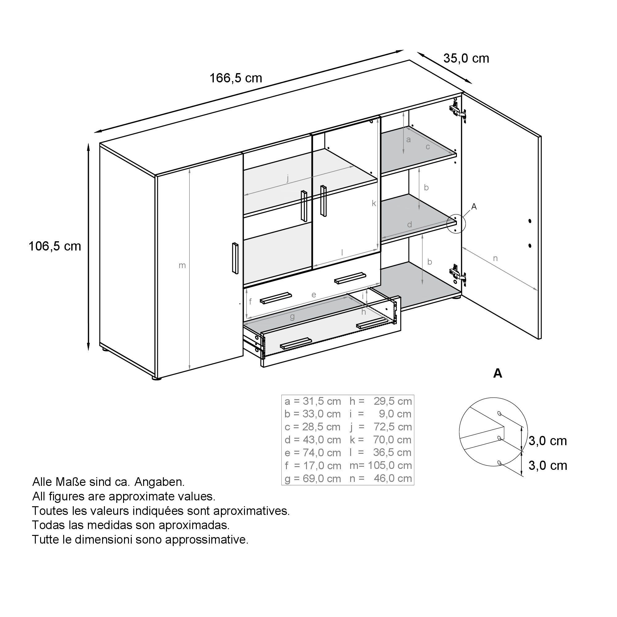 Thumbnail - Vladon Highboard, Creme, Holzwerkstoff, 166x106x35 cm, Wohnzimmer, Kommoden & Sideboards, Highboards