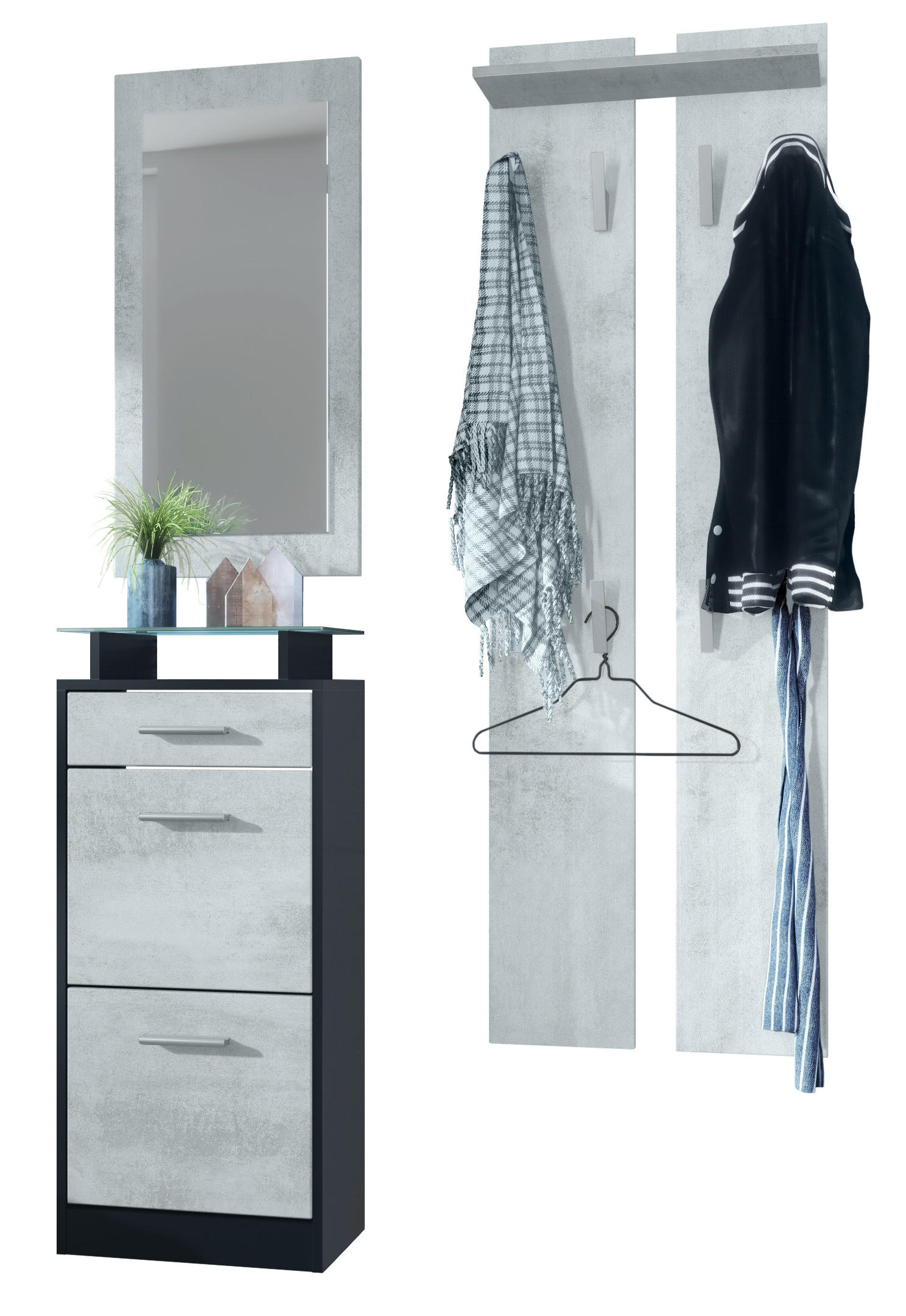 GARDEROBE Loret Front in Beton Oxid Optik - Hellgrau, Holzwerkstoff (140/200/23cm) - Vladon