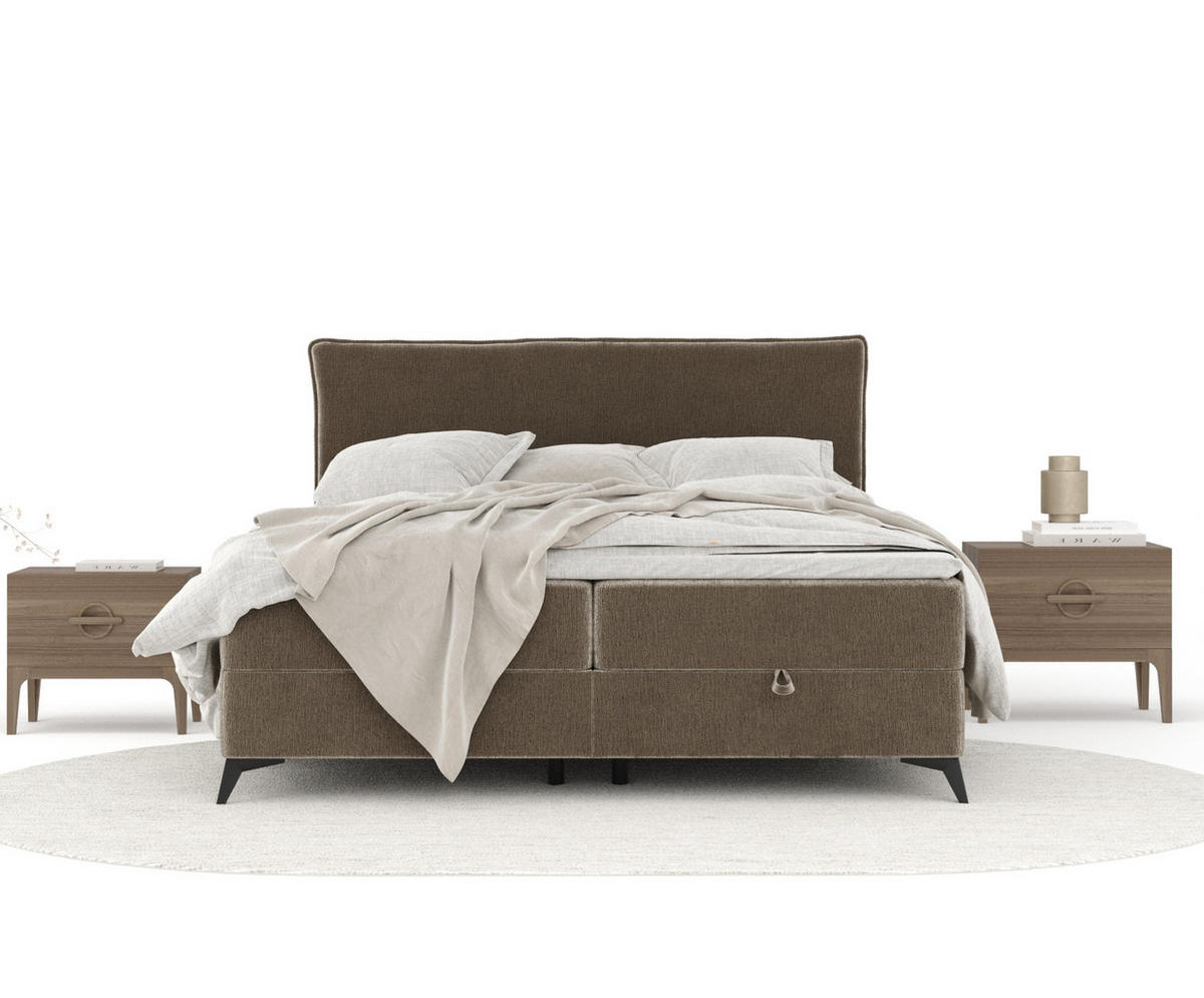 BOXBETT Peru Beige 140/200 cm im Chenille-Stoff - Beige/Schwarz, Holz/Holzwerkstoff (140/200cm) - Maison de Reve