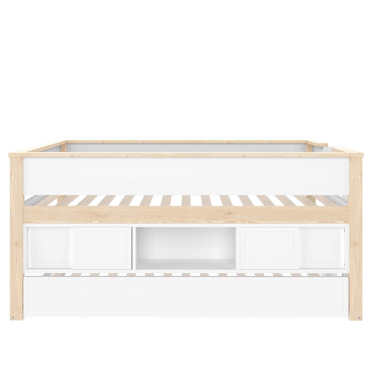 HOCHBETT 90/200 cm mit ausziehbarem Bett und Stauraum Weiß + Natur - Weiß, Holz (90/200cm) - OKWISH