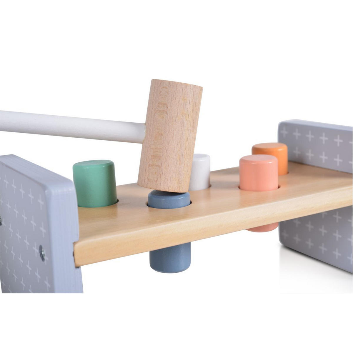 HOLZSPIELZEUG Hammerspiel 2525 bunt Holz, Hammer, fünf bunte Formen, Klopfbank, Motorikspiel, ab 18 Monate - Multicolor, Holz (10/23cm) - Moni