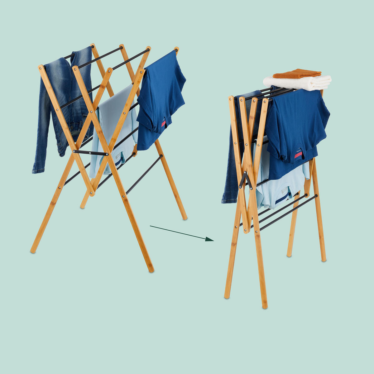 SUŠIAK na prádlo - viacfarebná, kov/drevo (70/93/62cm) - Relaxdays