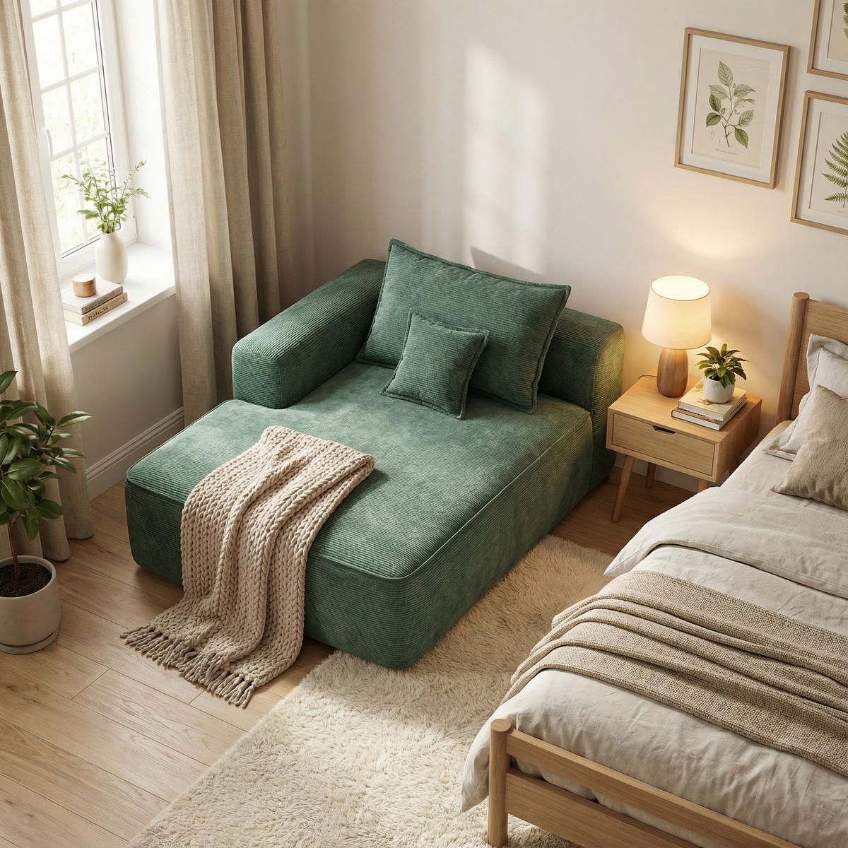 CHAISE LONGUE premium chenille relaxliege montagefrei - Grün, Textil (144/65/112cm) - Urban Meuble