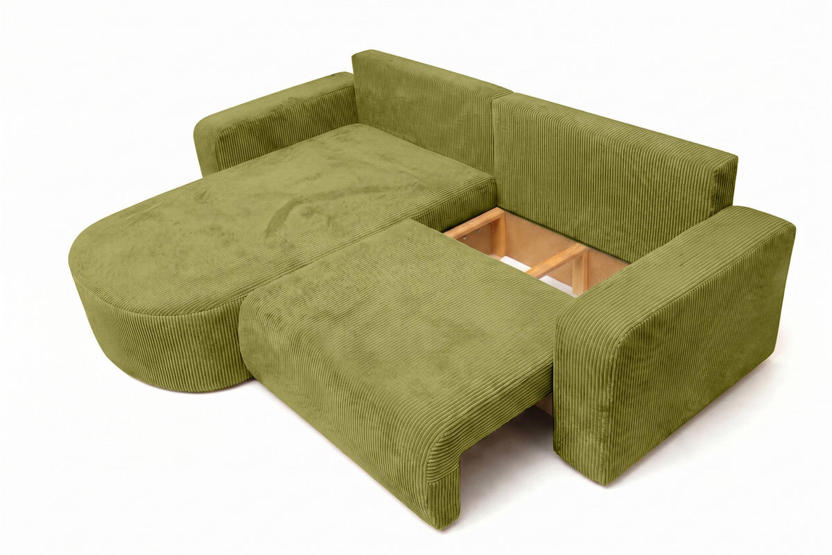 ECKSOFA Mit Schlaffunktion, Cordstoff Poso, Olive, Links, ROUND ONE - Olivgrün, Holz (244/175cm) - Kaiser Möbel
