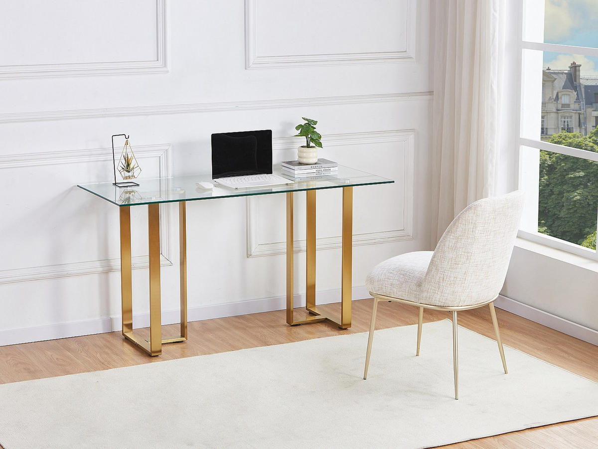 SCHREIBTISCH - Gehärtetes Glas & Edelstahl - Transparent und Gold - NILESA - Transparent, Glas (140/60/75cm) - Pascal Morabito