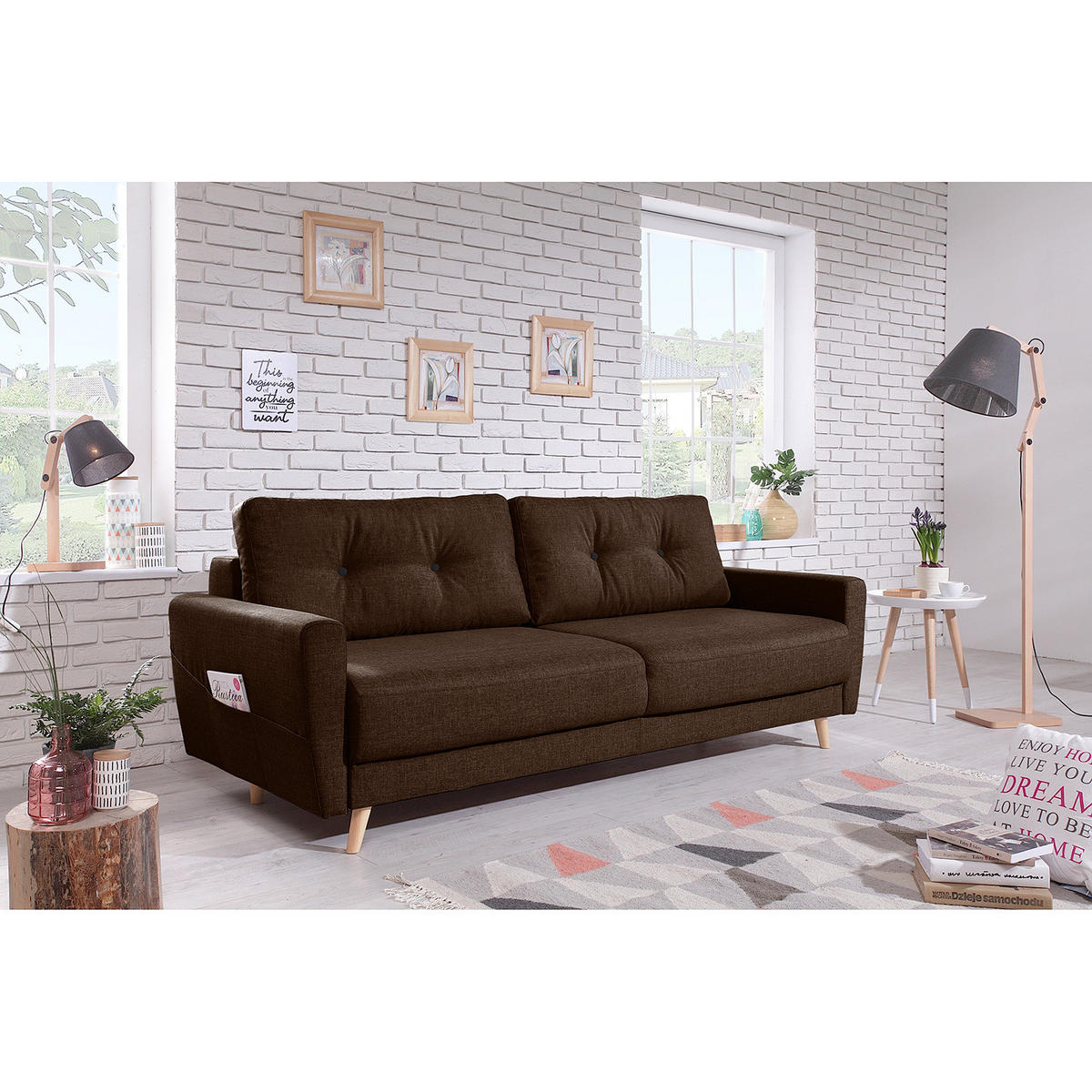 3-SITZER SOFA - Dunkelbraun, Textil (220/90/90cm) - home24