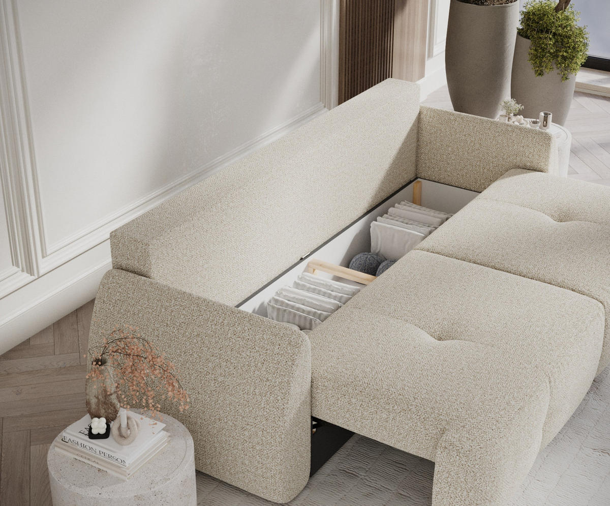 SCHLAFSOFA Loca Beige Plüschstoff - Beige/Schwarz, Holz/Holzwerkstoff (248/92/103cm) - Maison de Reve