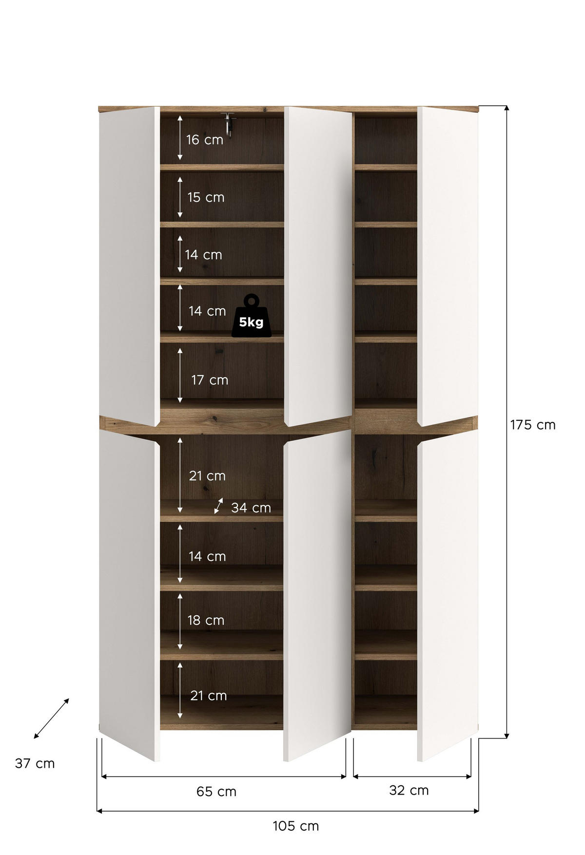 UNIVERSALSCHRANK SCARPA (B/H/T: ca. 105/175/37 cm) in Evoke Oak Nachbildung/weiß - Eichefarben, Holzwerkstoff (105/175/37cm)