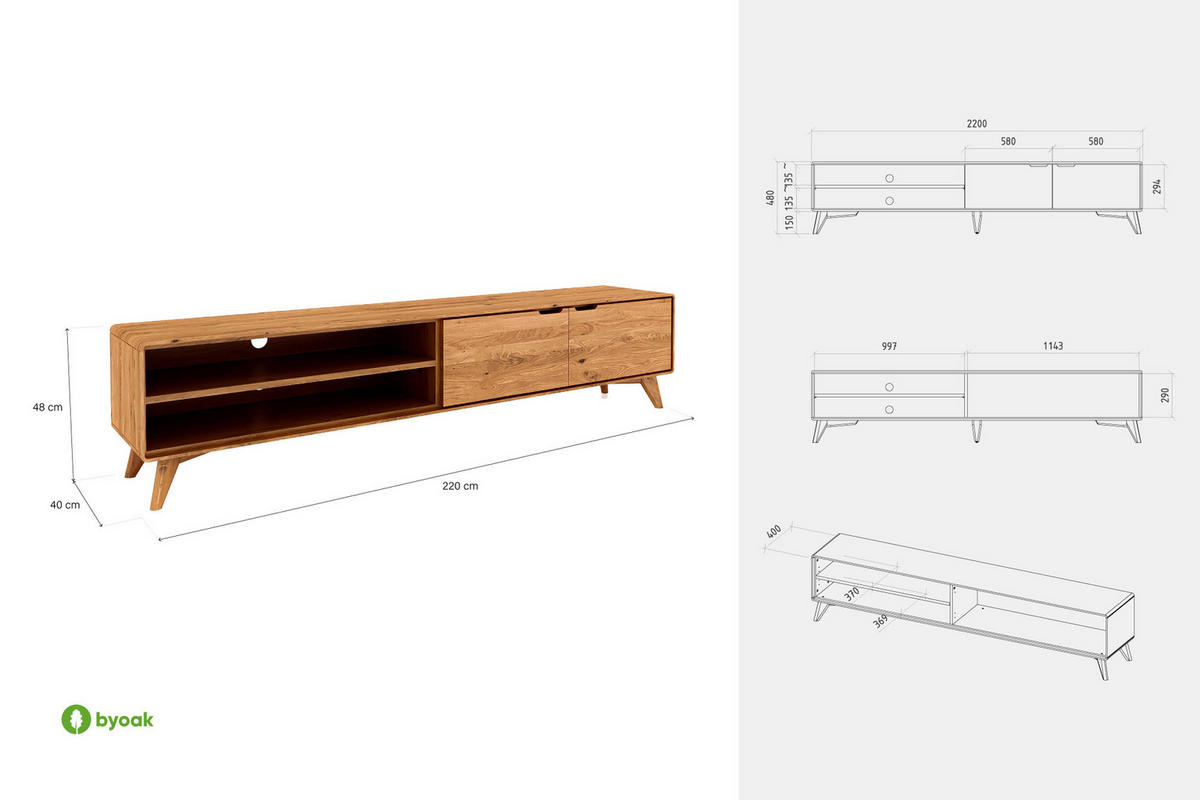 GREG HIFI-SCHRANK Kernbuche - Kernbuche, Holz (220/48/40cm) - byoak