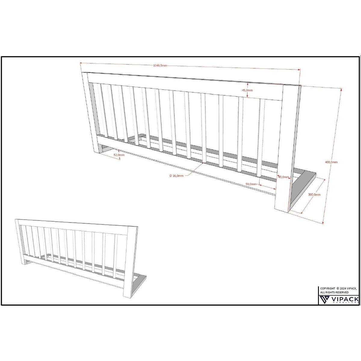 HAUSBETT Kelci 90x200 Bettschublade Absturzschutz Buche massiv natur - Buchefarben, Holz (90/200cm) - 58aufmkessel