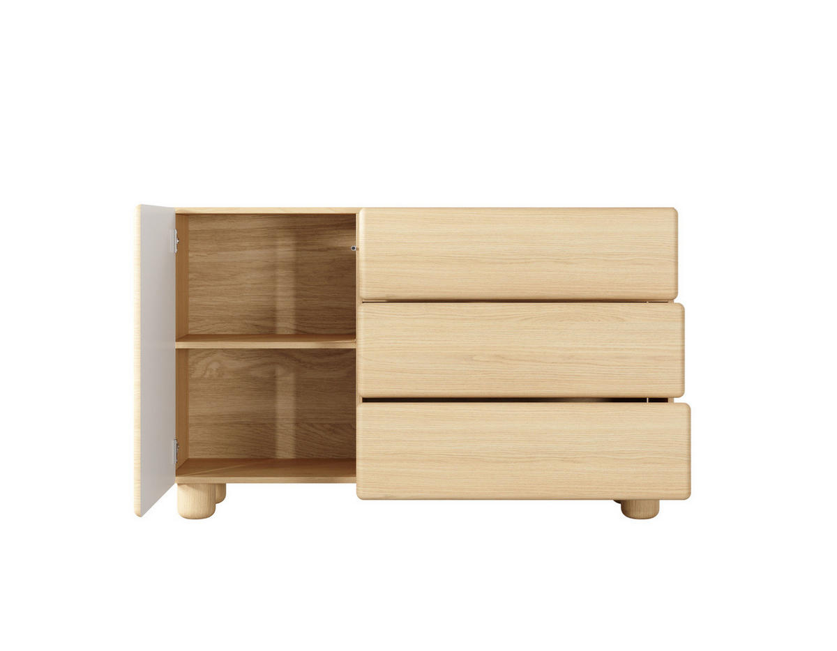 SIDEBOARD CERVI E 130 cm Eiche Vicenza - mit 1 Tür, 3 Schubladen und abgerundeten Fronten - Eichefarben, Holz/Holzwerkstoff (130/80/38cm) - Ravio